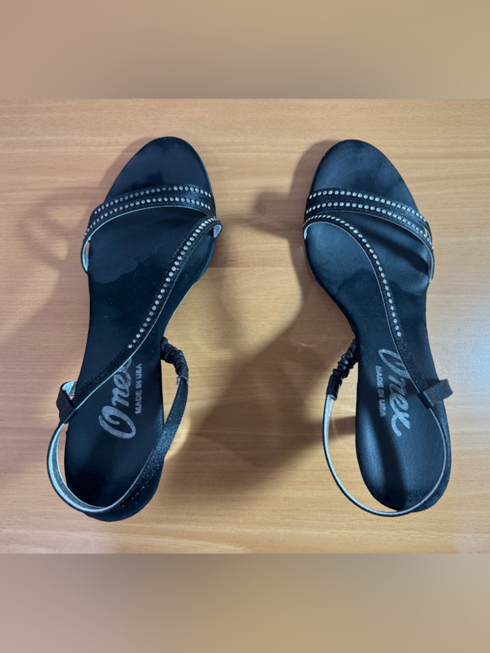 Onex Black Slingback Sandals with Rhinestone Straps